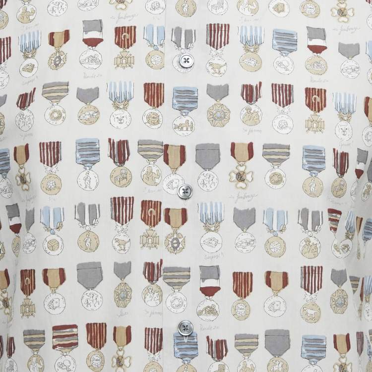 Pre Owned Hermes Grey Medal Print Cotton Shirt M