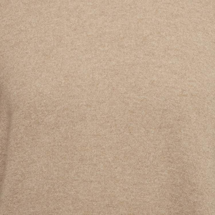 Pre Owned Hermes Brown Leather Trim Cashmere Knit Sweater XL