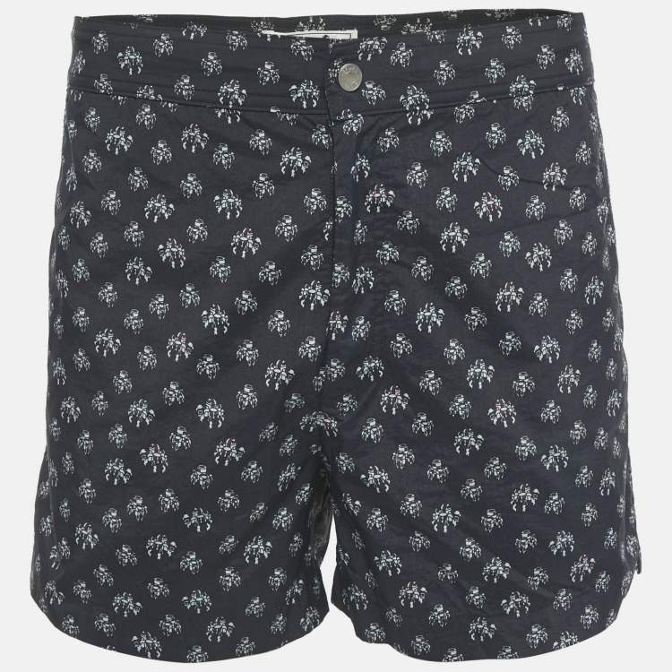 Pre Owned Hermes Navy Blue Printed Nylon Swim Trunks S