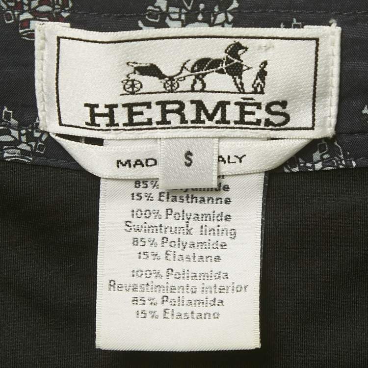 Pre Owned Hermes Navy Blue Printed Nylon Swim Trunks S