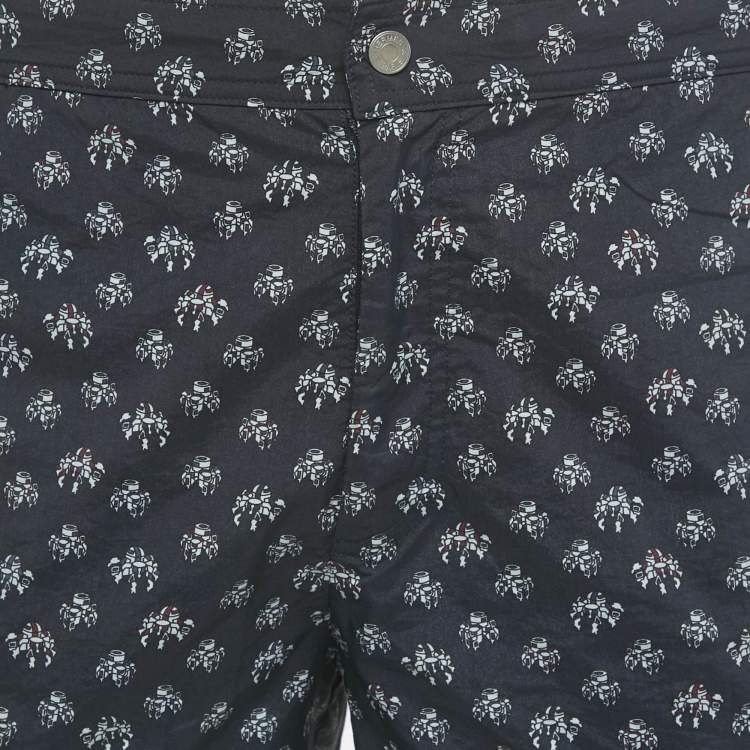 Pre Owned Hermes Navy Blue Printed Nylon Swim Trunks S