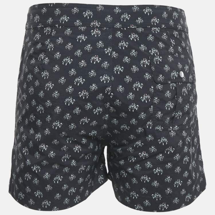 Pre Owned Hermes Navy Blue Printed Nylon Swim Trunks S