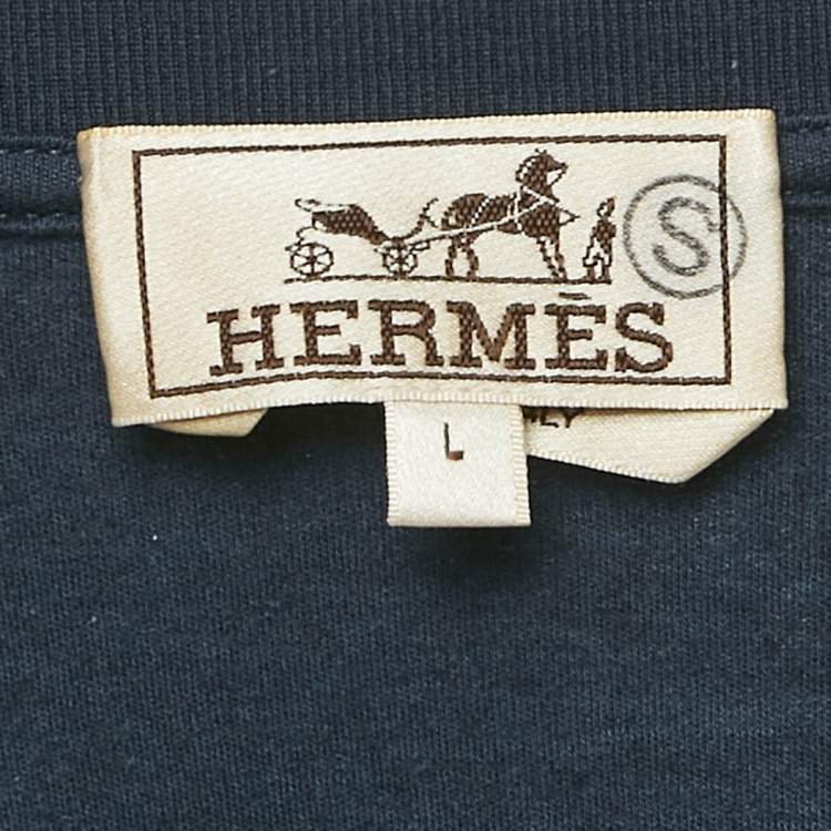 Pre Owned Hermes Teal Blue Printed Crew Neck T-Shirt L