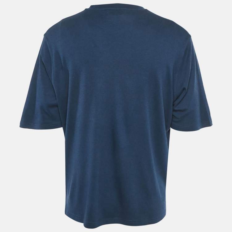 Pre Owned Hermes Teal Blue Printed Crew Neck T-Shirt L