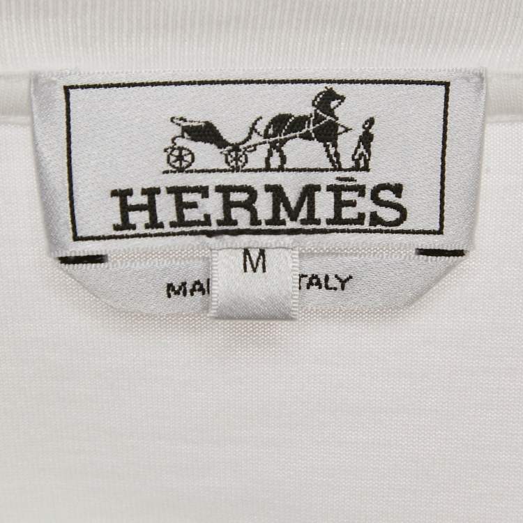 Pre Owned Hermes White Surfboard Beach Print Cotton Poulpwatch T-Shirt M