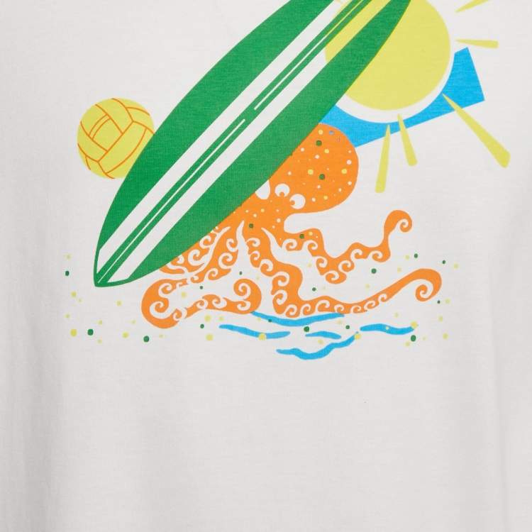 Pre Owned Hermes White Surfboard Beach Print Cotton Poulpwatch T-Shirt M