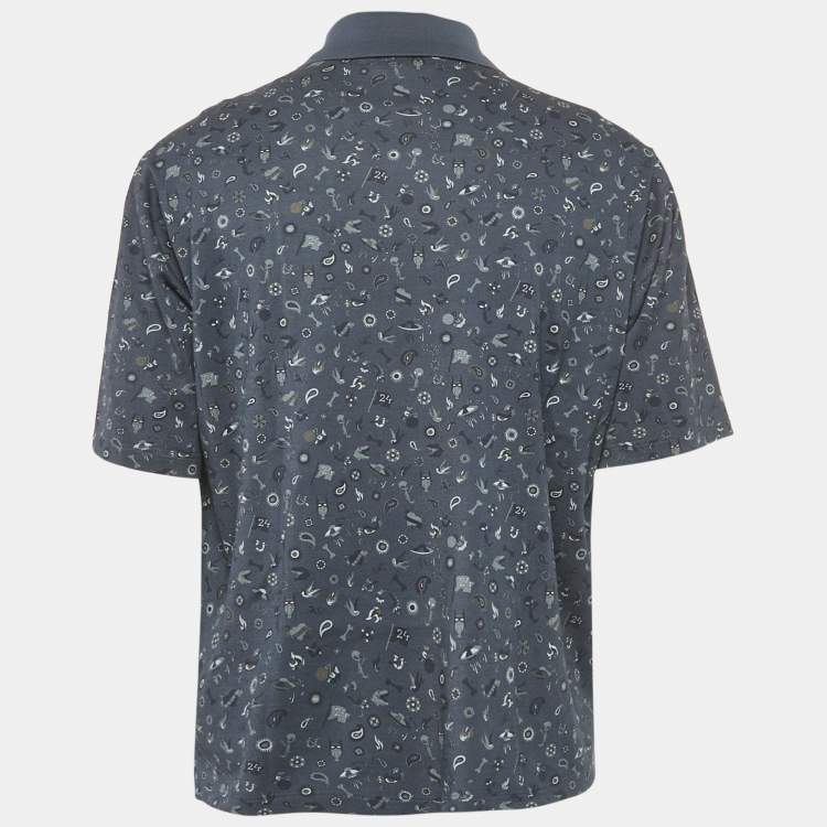 Pre Owned Hermes Blue Printed Cotton Pique Polo T-Shirt L