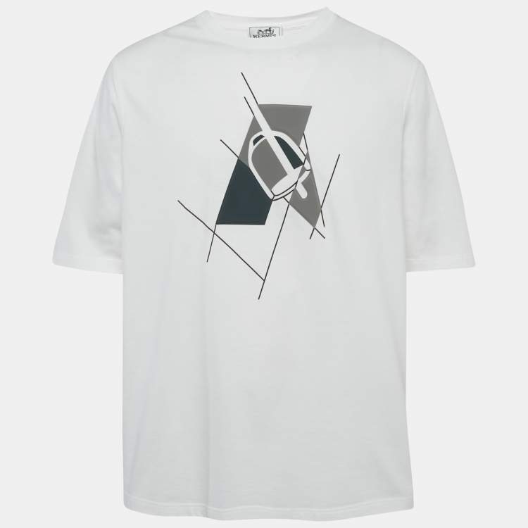 Pre Owned Hermes White Printed Jersey T-Shirt XL