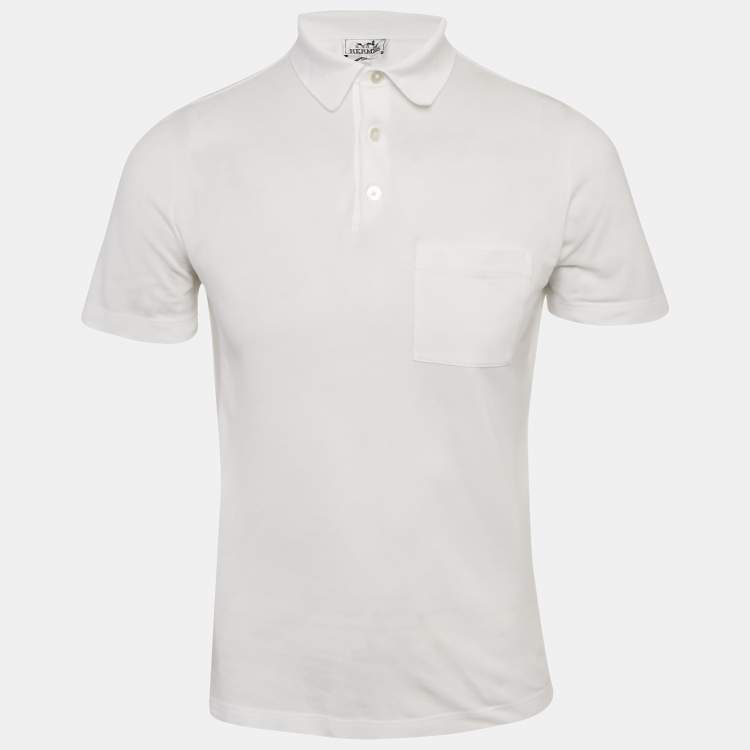 Pre Owned Hermes White Cotton Pique Polo T-Shirt XS