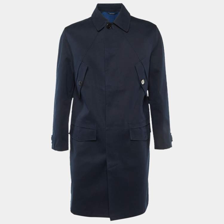 Pre Owned Hermes Navy Blue Cotton Button Front Coat XS