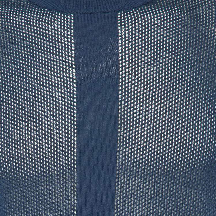 Pre Owned Hermes Dark Blue Mesh Knit Crew Neck Sweater S