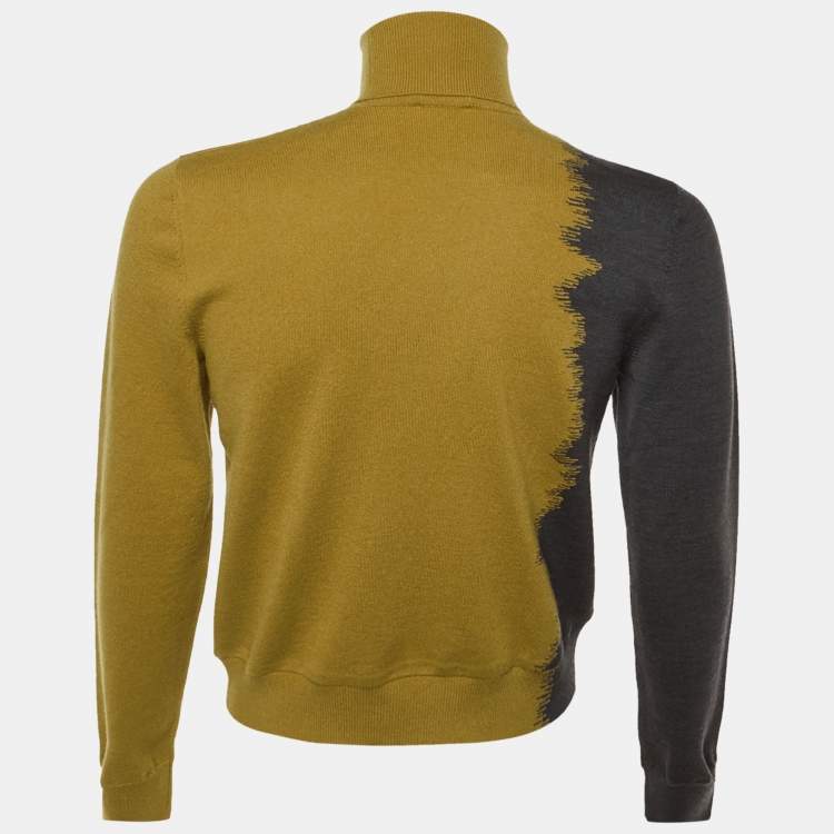 Pre Owned Hermes Yellow/Grey Cashmere Wool Knit Turtleneck Sweater S
