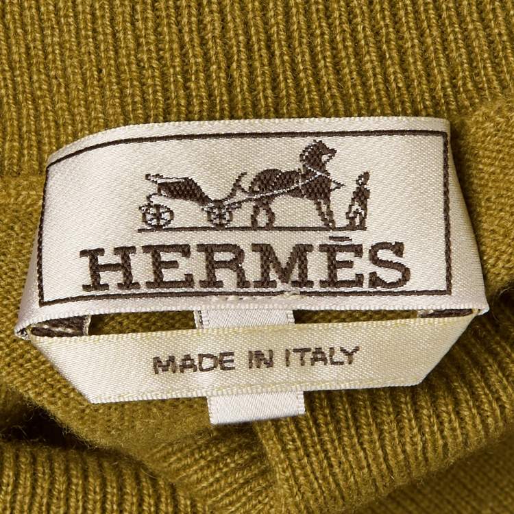 Pre Owned Hermes Yellow/Grey Cashmere Wool Knit Turtleneck Sweater S