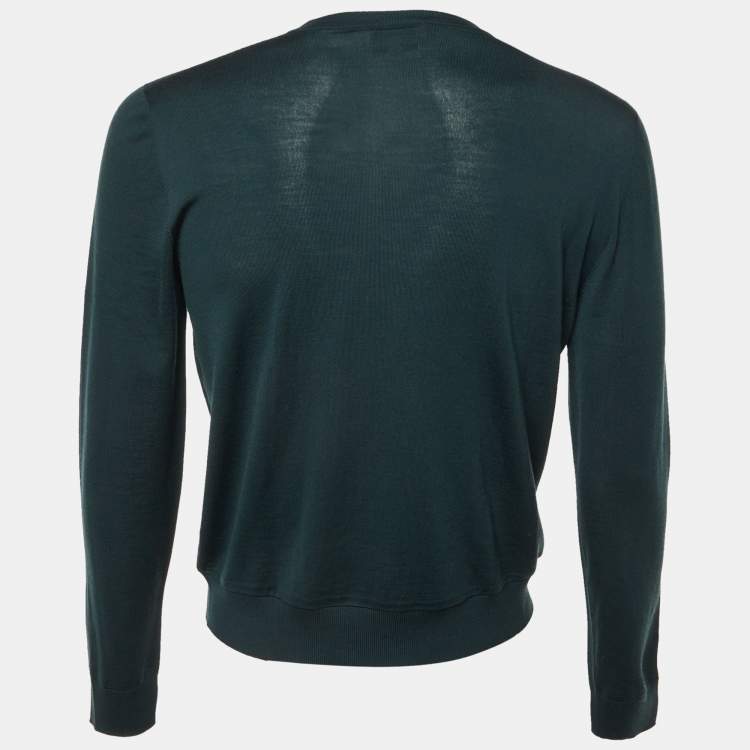 Pre Owned Hermes Green Square Motif Wool Knit Crew Neck Sweater M