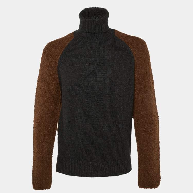 Pre Owned Hermes Brown/Grey Cashmere & Alpaca Knit Turtleneck Sweater S