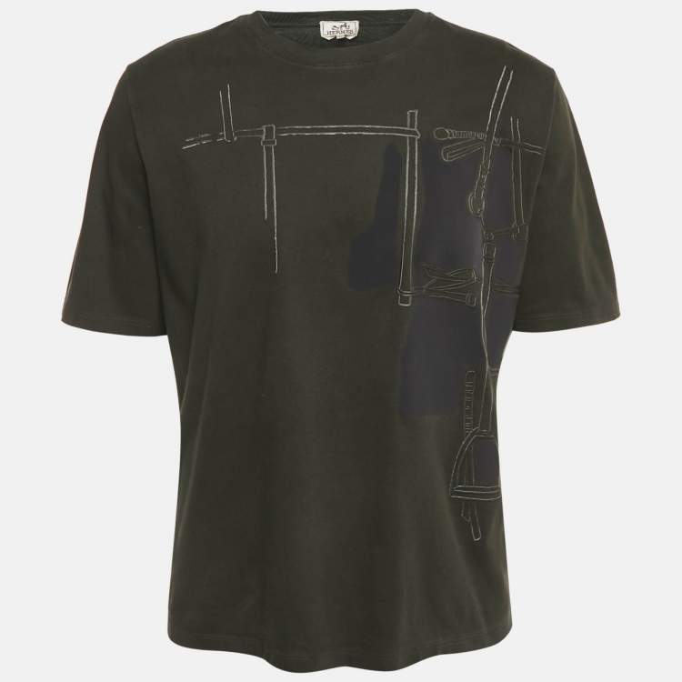 Pre Owned Hermes Black Printed Cotton Knit T-Shirt XL