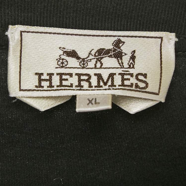 Pre Owned Hermes Black Printed Cotton Knit T-Shirt XL