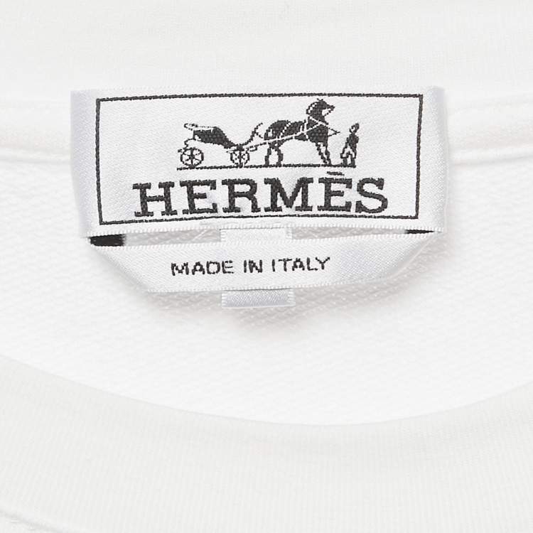 Pre Owned Hermes White Cotton Leather Detail T-Shirt M