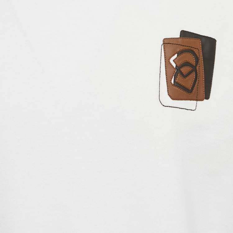 Pre Owned Hermes White Cotton Leather Detail T-Shirt M