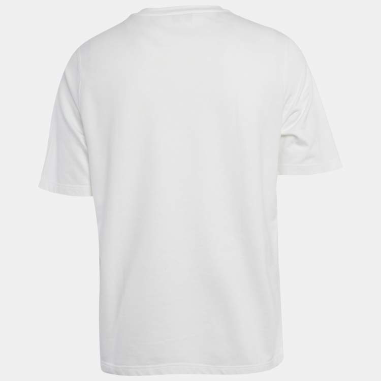 Pre Owned Hermes White Cotton Leather Detail T-Shirt M