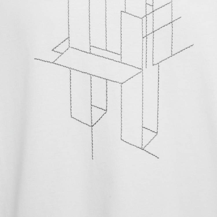 Pre Owned Hermes White H Embroidered Cotton "H 3D" Crewneck T-Shirt XXL 