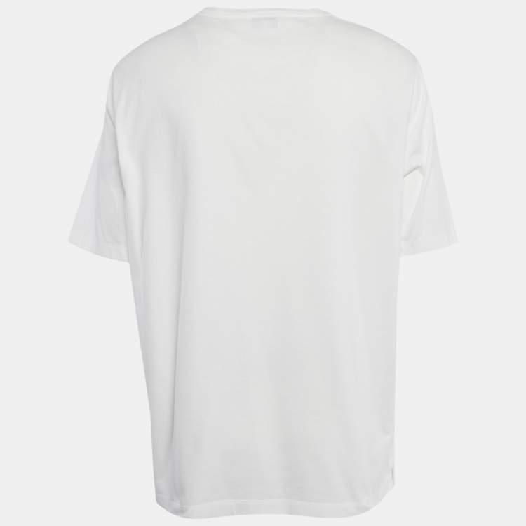 Pre Owned Hermes White H Embroidered Cotton "H 3D" Crewneck T-Shirt XXL 