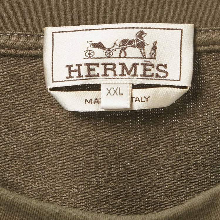 Pre Owned Hermes Olive Green Embroidered Cotton T-Shirt XXL 