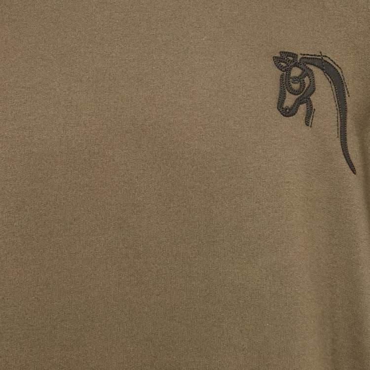 Pre Owned Hermes Olive Green Embroidered Cotton T-Shirt XXL 