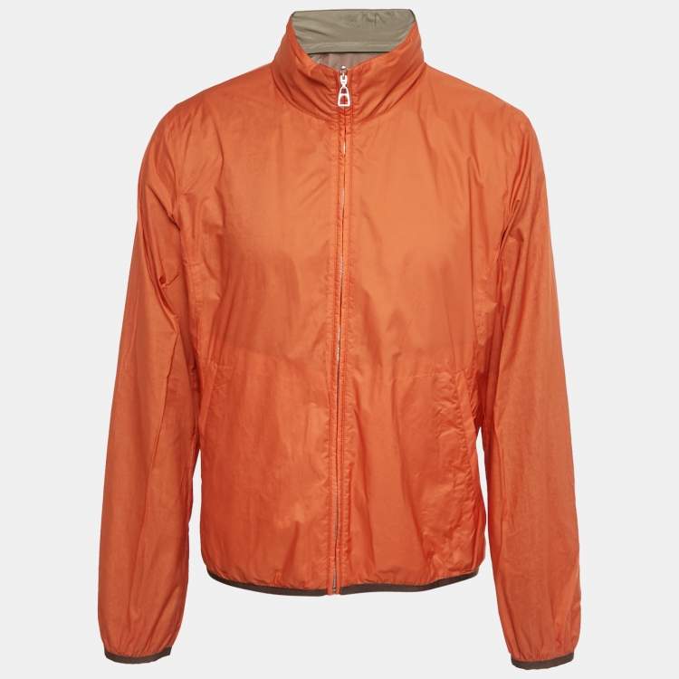 Pre Owned Hermès Orange/Grey Nylon Reversible Jacket L