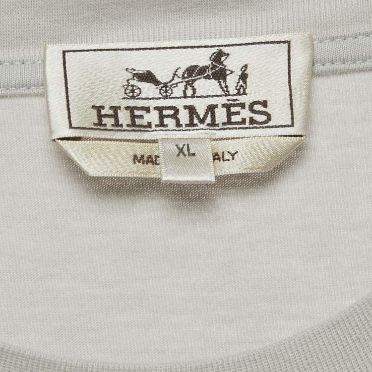 Pre Owned Hermès Grey Printed Jersey Crewneck T-Shirt XL