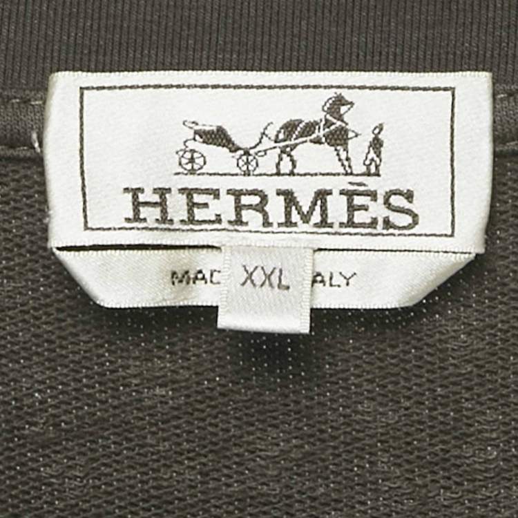 مملوكة مسبقًا Hermès Olive Green Leather Trim Cotton T-Shirt XXL 