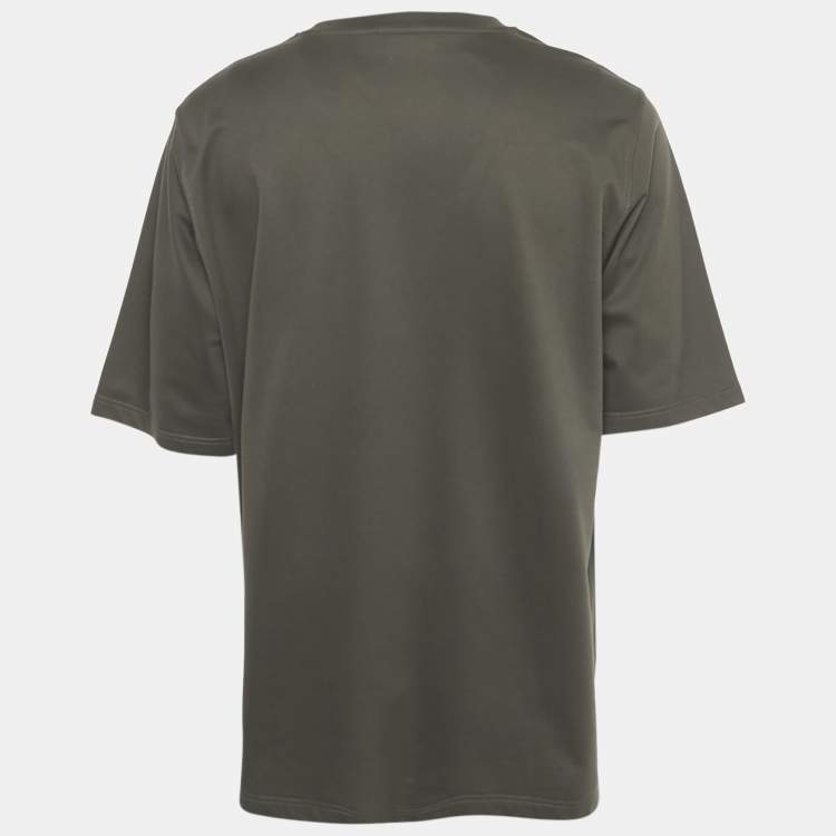 مملوكة مسبقًا Hermès Olive Green Leather Trim Cotton T-Shirt XXL 