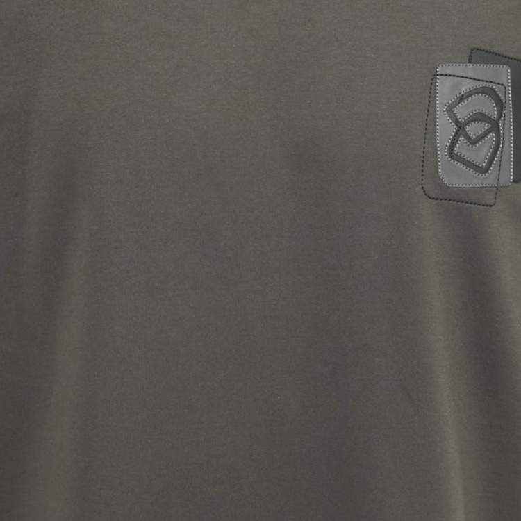 مملوكة مسبقًا Hermès Olive Green Leather Trim Cotton T-Shirt XXL 