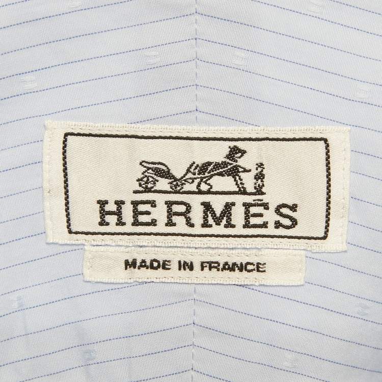 Pre Owned Hermes Blue Striped Cotton Long Sleeve Shirt 4XL