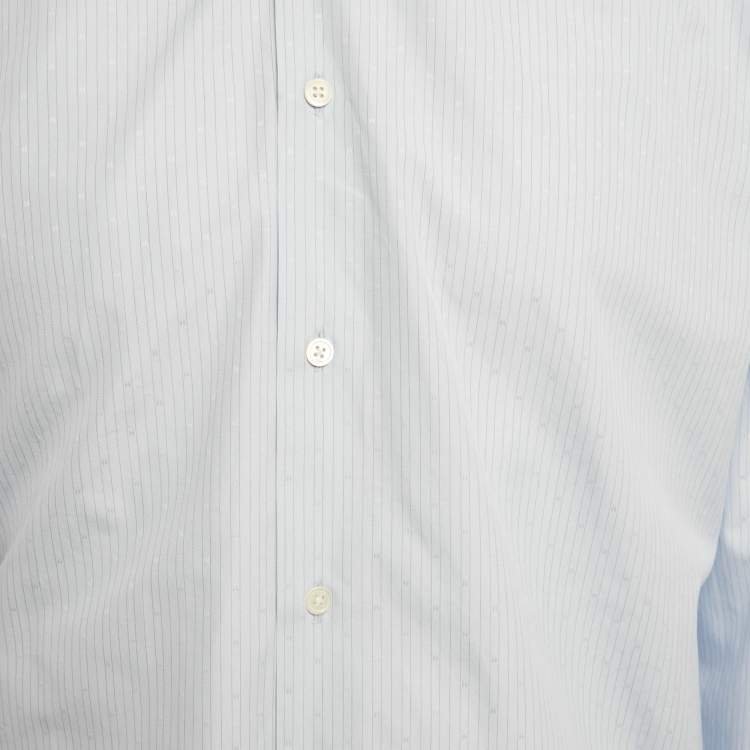 Pre Owned Hermes Blue Striped Cotton Long Sleeve Shirt 4XL