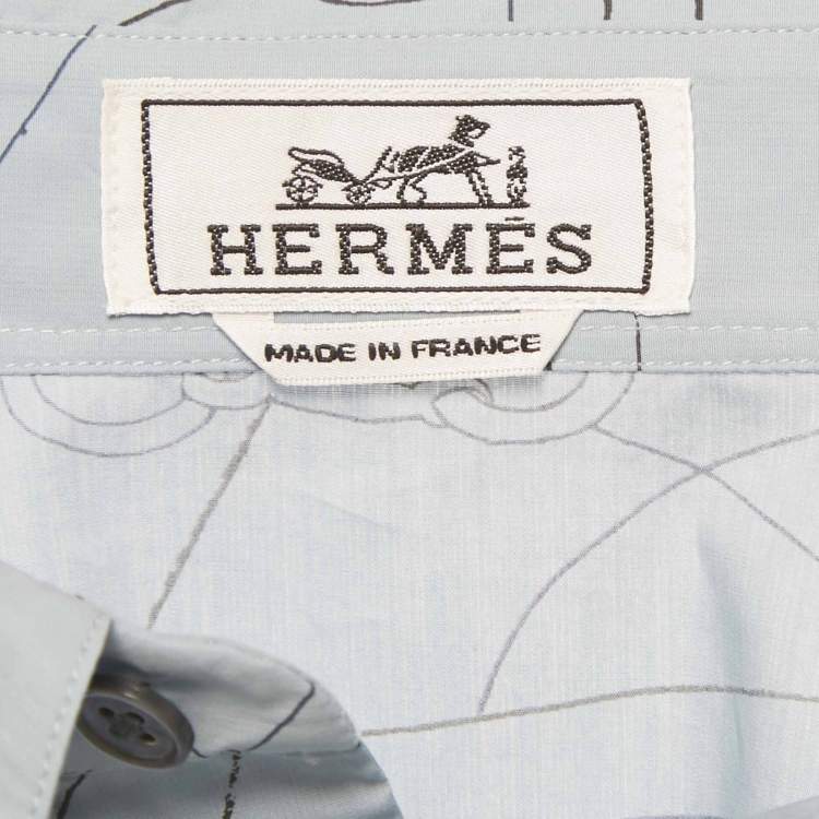 مملوكة مسبقًا Hermès Blue Printed Cotton Shirt XL