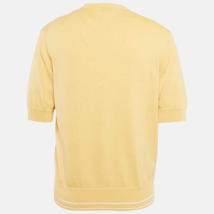 Pre Owned Hermes Yellow Cotton Blend Short Sleeve Jumper M