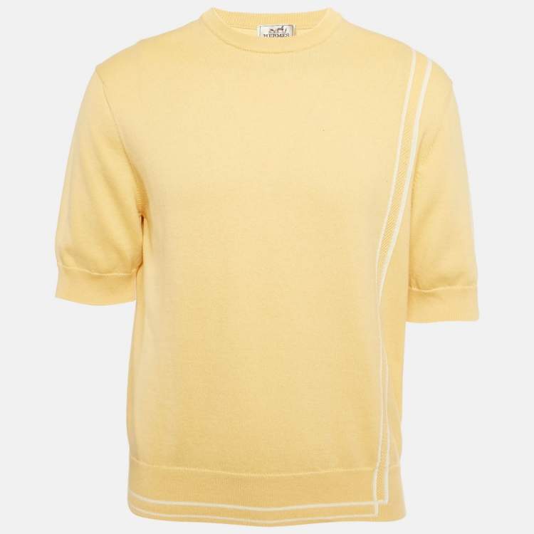 Pre Owned Hermes Yellow Cotton Blend Short Sleeve Jumper M