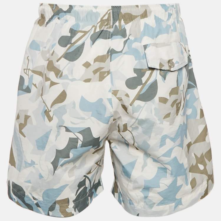 Pre Owned Hermes White Printed Synthetic Swim Shorts XXL 