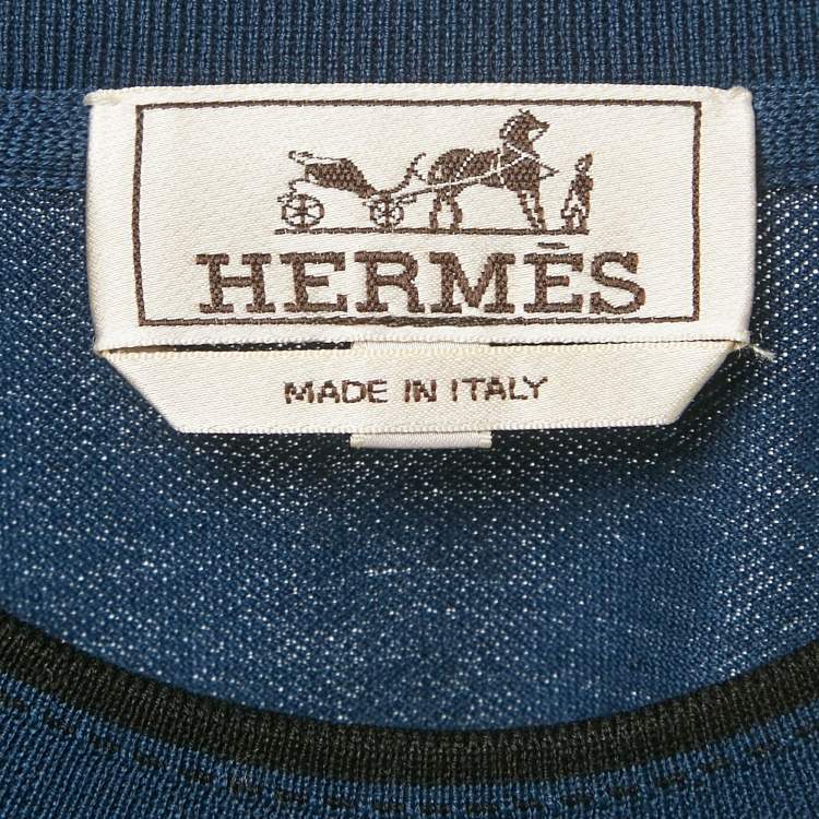 Pre Owned Hermes Navy Blue Pique Crewneck T-Shirt S