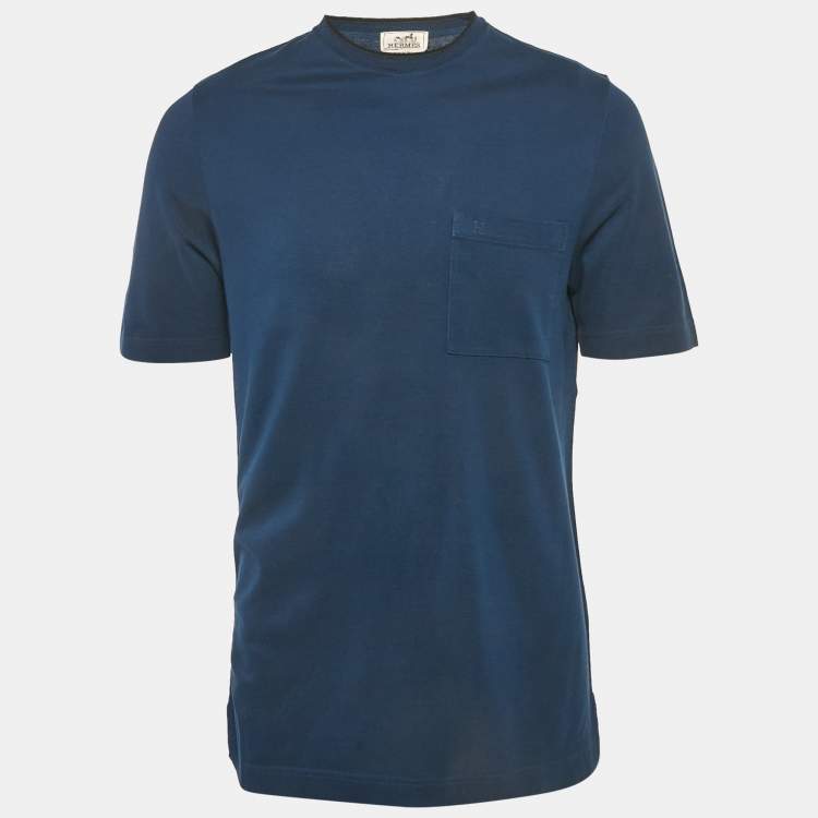 Pre Owned Hermes Navy Blue Pique Crewneck T-Shirt S