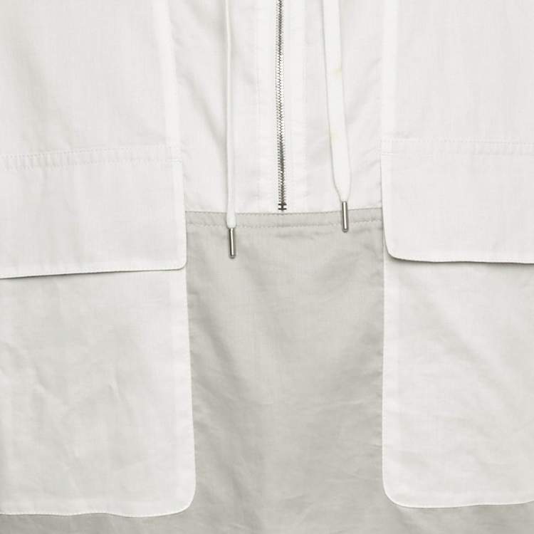 Pre Owned Hermès Grey/White Cotton Pocket Detail Jacket S