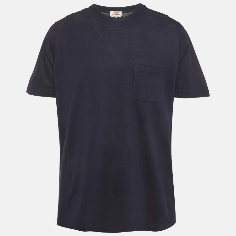 Pre Owned Hermes Navy Blue Pique Crew Neck T-Shirt XL