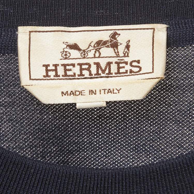 Pre Owned Hermes Navy Blue Pique Crew Neck T-Shirt XL
