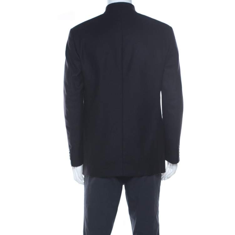 Pre Owned Hermes Black Cashmere Stand Up Collar Blazer L