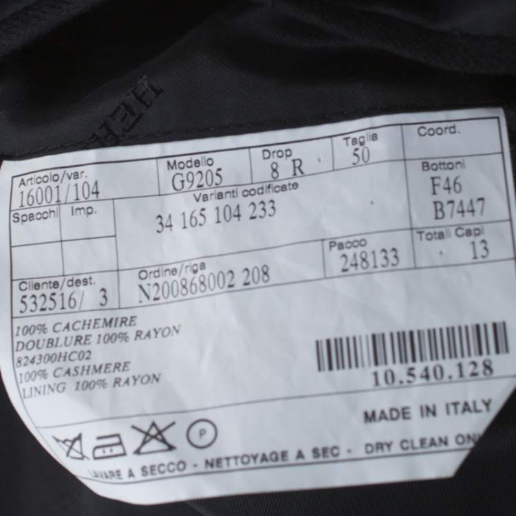 Pre Owned Hermes Black Cashmere Stand Up Collar Blazer L
