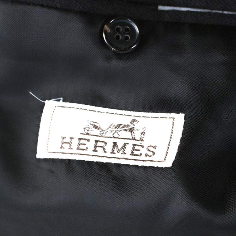 Pre Owned Hermes Black Cashmere Stand Up Collar Blazer L