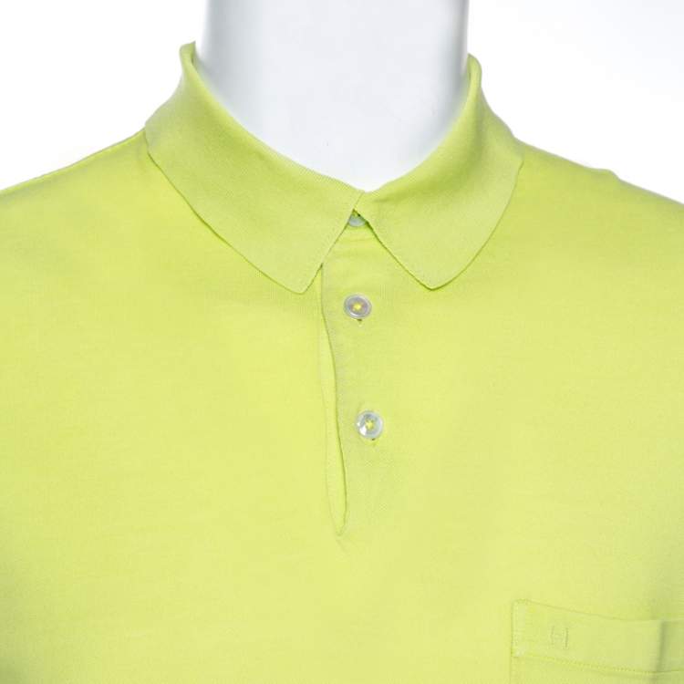 Pre Owned Hermes Fluorescent Cotton Pique Polo T Shirt XL 