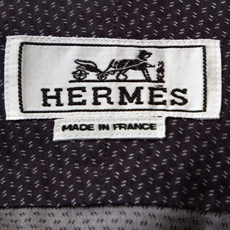 Pre Owned Hermes Purple Cotton Jacquard Long Sleeve Shirt L