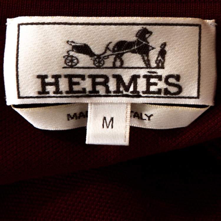 Pre Owned Hermes Maroon Cotton Pique Short Sleeve Polo T-Shirt M